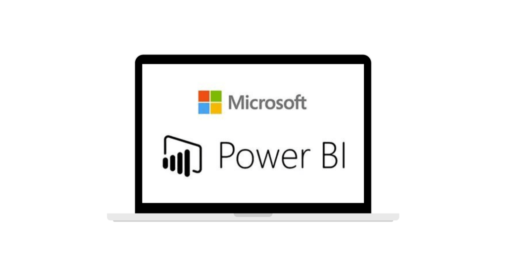 Tietokoneen ruudulla Microsoftin ja Power BI:n logot